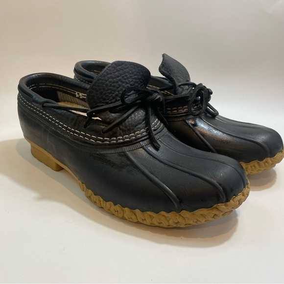 LL Bean Bean Boots, Rubber Moc Black with Tan Rubber Soles Size GM 9M 11W - Picture 4 of 15